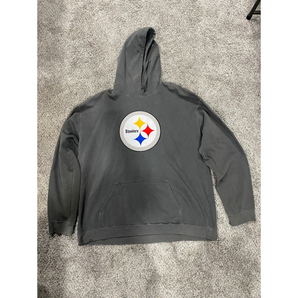 NFL Team Apparel Hoodie Pittsburgh Steelers Pullover Logo Charcoal Grey XL